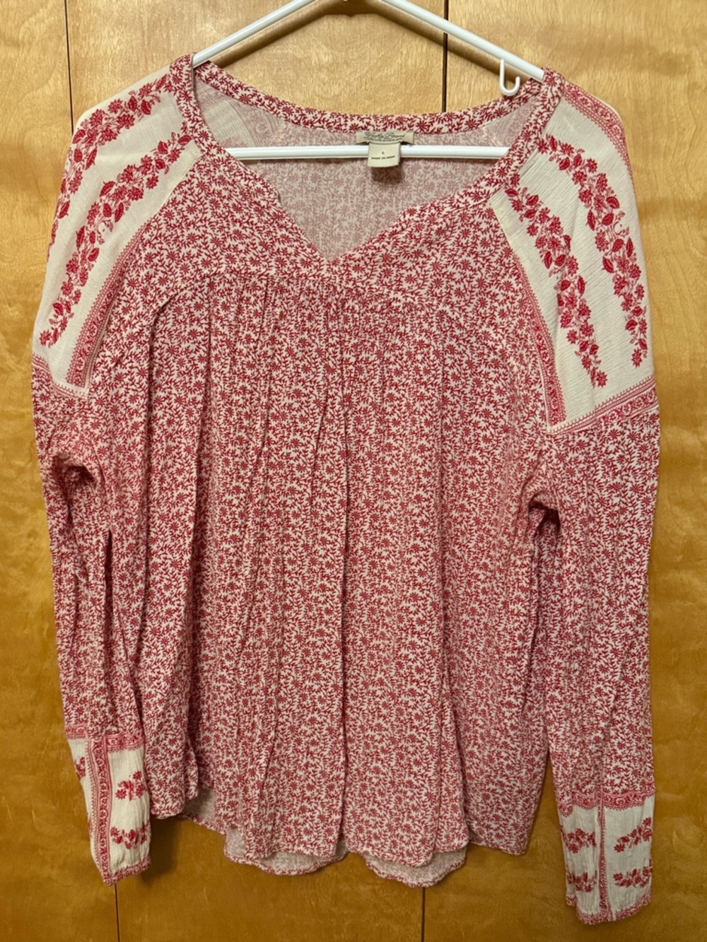 Lucky Brand Linen Long Sleeve Red Lightweight Blouse
